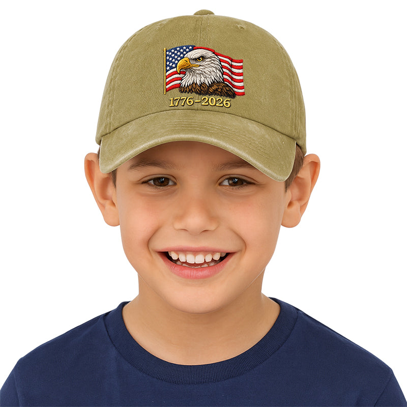 Eagle And American flag 1776–2026 Washed Baseball Cap, Faux Embroidery, Printed Vintage Cotton Twill - Image 9