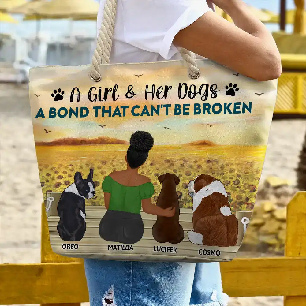 A Girl And Her Dog A Bond That Can't Be Broken - Personalized Beach Bag - Image 3