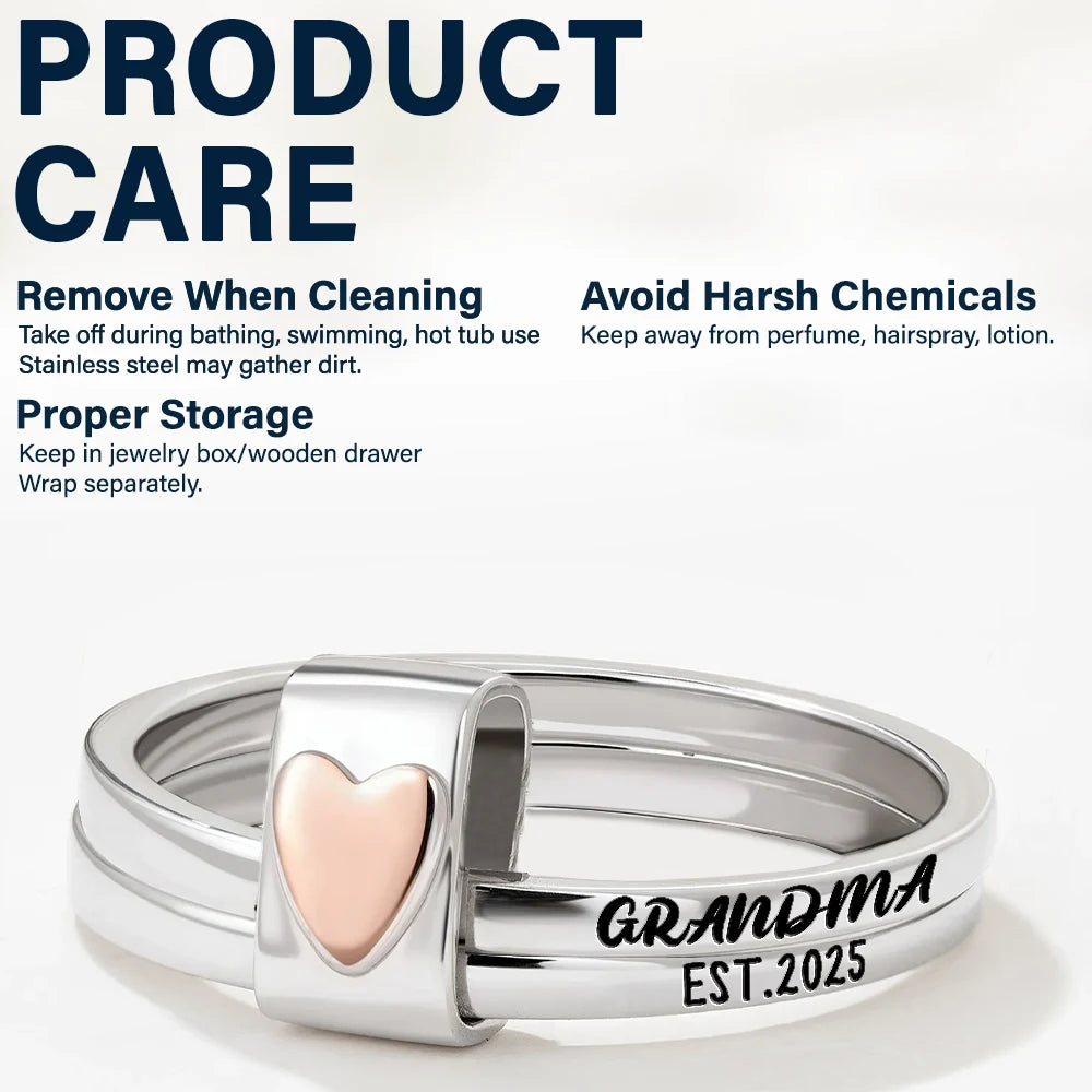 Beautiful Custom Jewelry For Grandma And Mom - Personalized Heart Stacking Rings - Image 4