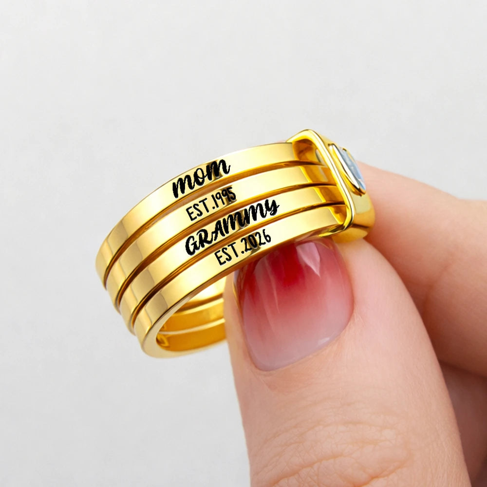 Beautiful Custom Jewelry For Grandma And Mom - Personalized Heart Stacking Rings - Image 6