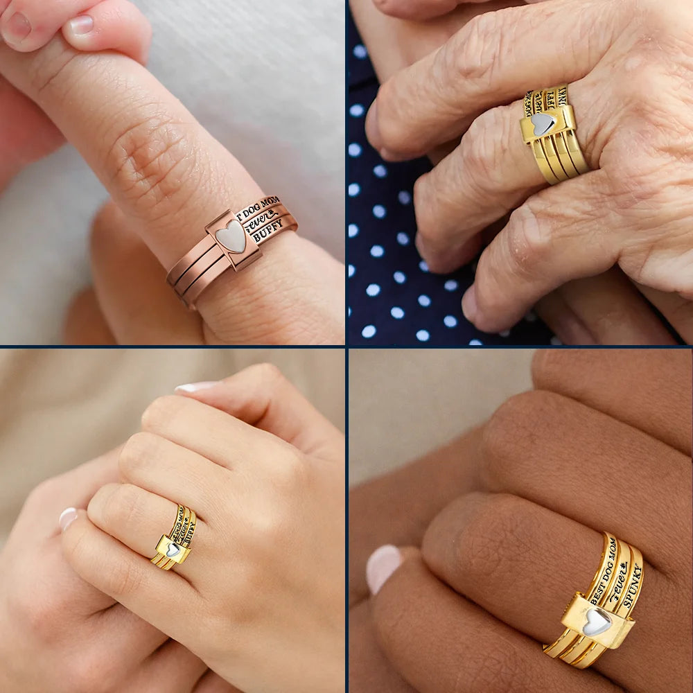 Best Dog Cat Mom Ever - Personalized Heart Stacking Rings - Image 5