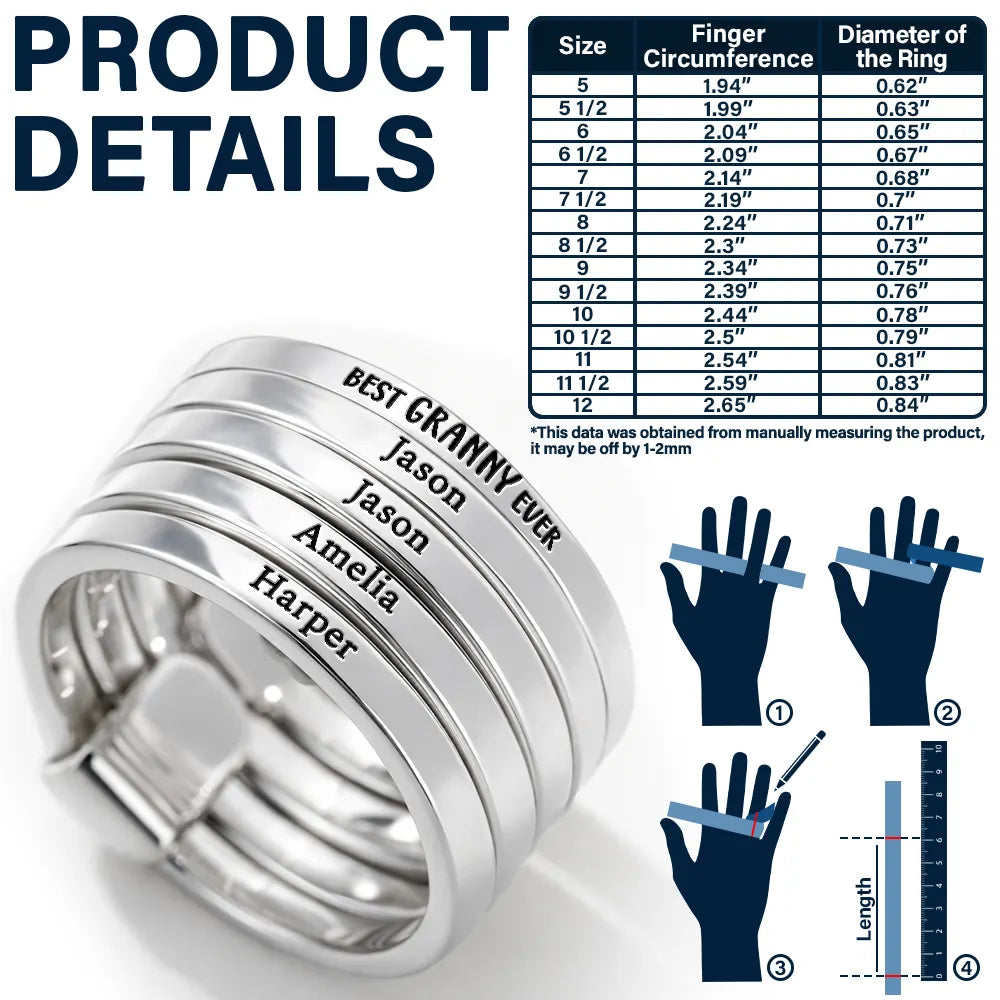 Best Mom Grandma Ever - Personalized Heart Stacking Rings - Image 3