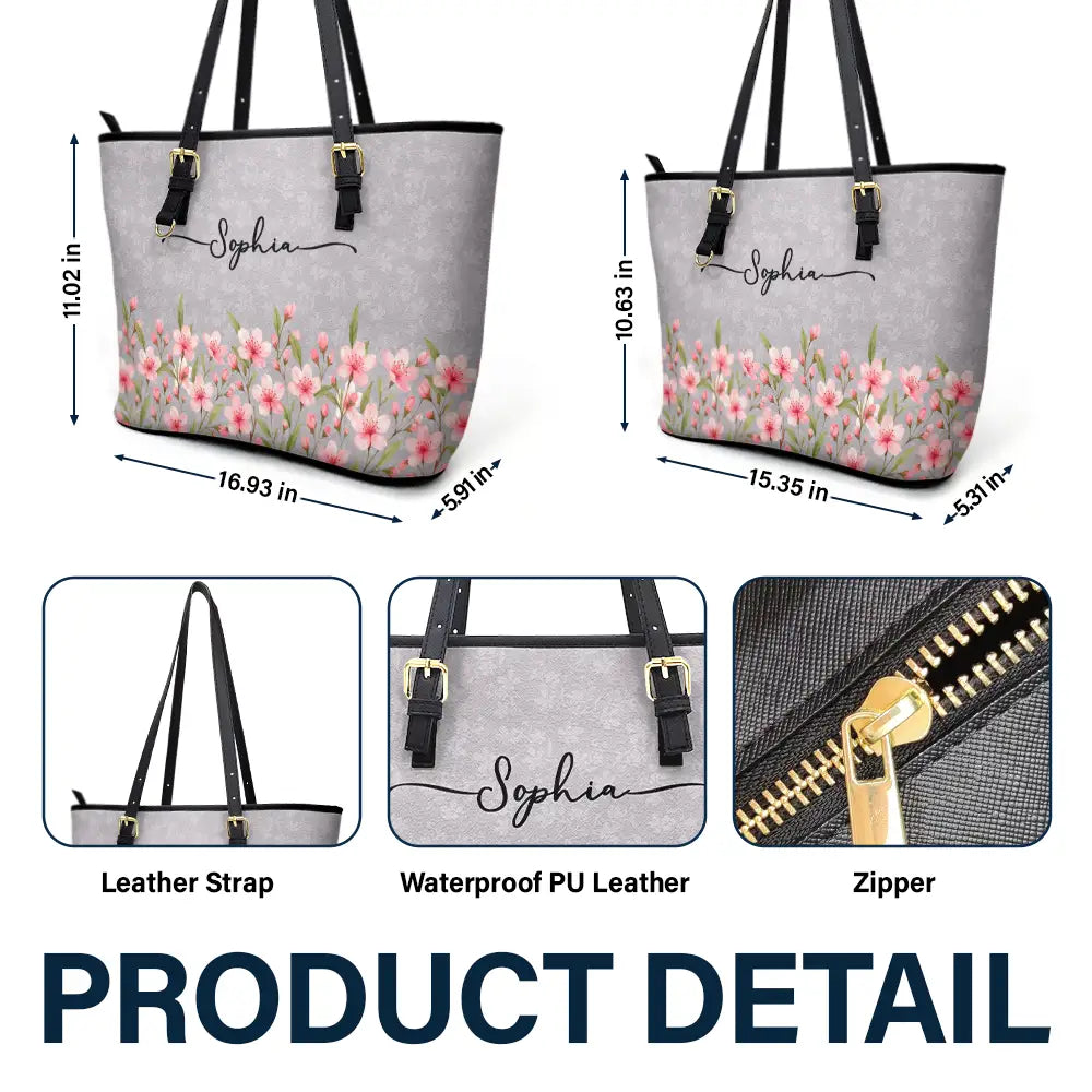 Birth Month Flower Watercolor Blooming In Love - Personalized Leather Tote Bag - Image 5