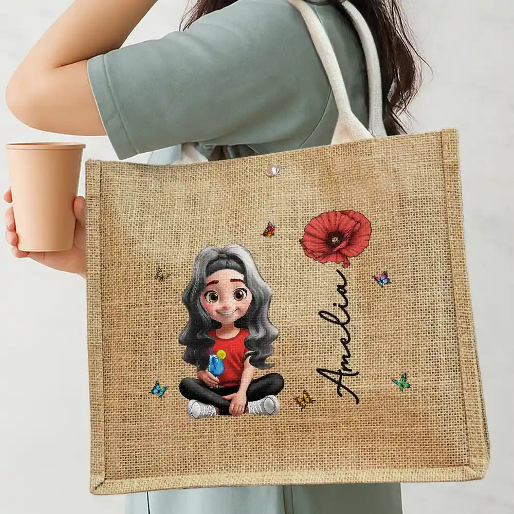 Birth Month Flowers Bloom Women - Personalized Jute Beach Bag - Image 3