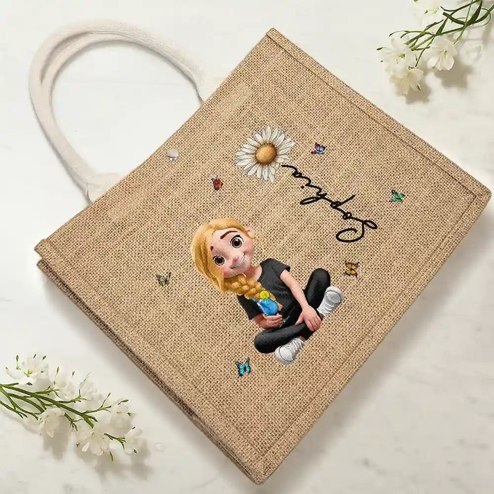 Birth Month Flowers Bloom Women - Personalized Jute Beach Bag - Image 4