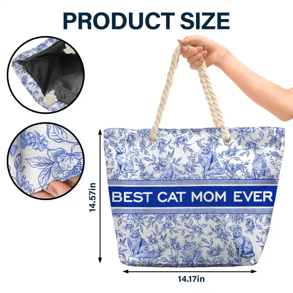 Chinoiserie Toile Dog Cat - Personalized Beach Bag - Image 5