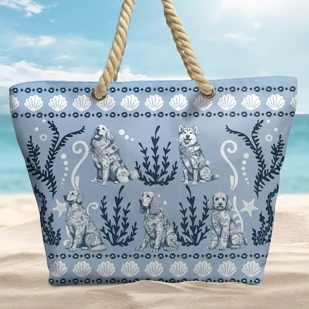 Chinoiserie Toile Dog Marine Pattern - Personalized Beach Bag - Image 2