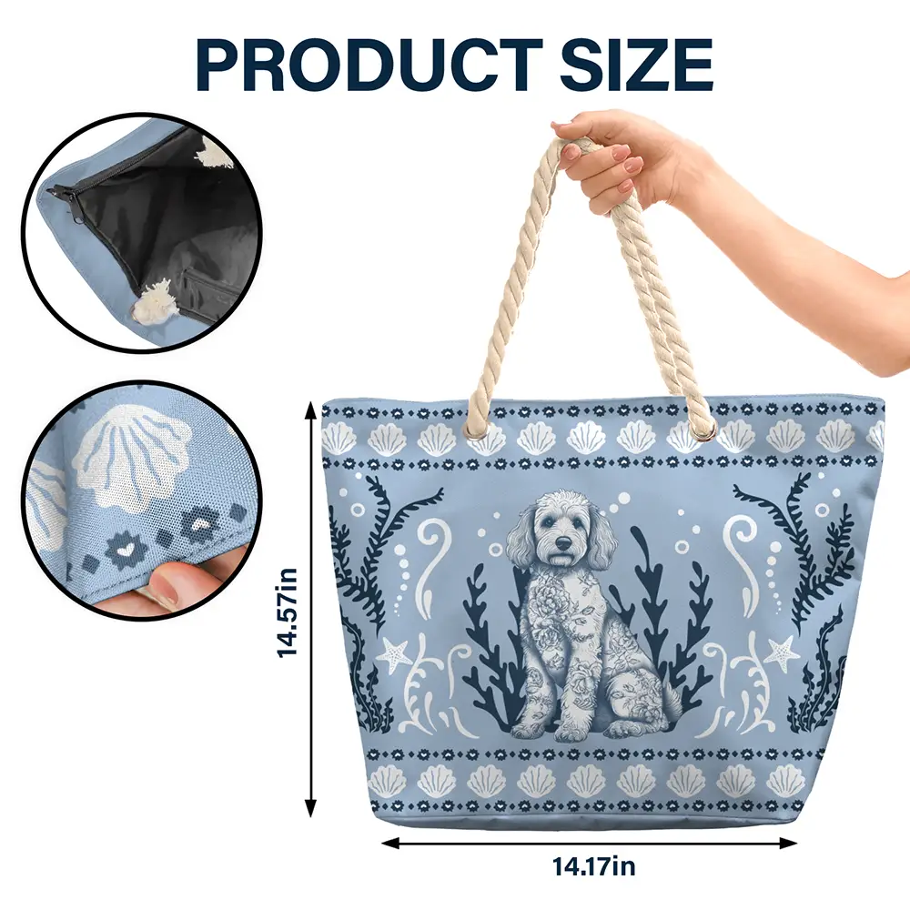 Chinoiserie Toile Dog Marine Pattern - Personalized Beach Bag - Image 5