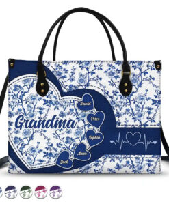 Chinoiserie Toile Grandma Mom - Personalized Leather Bag