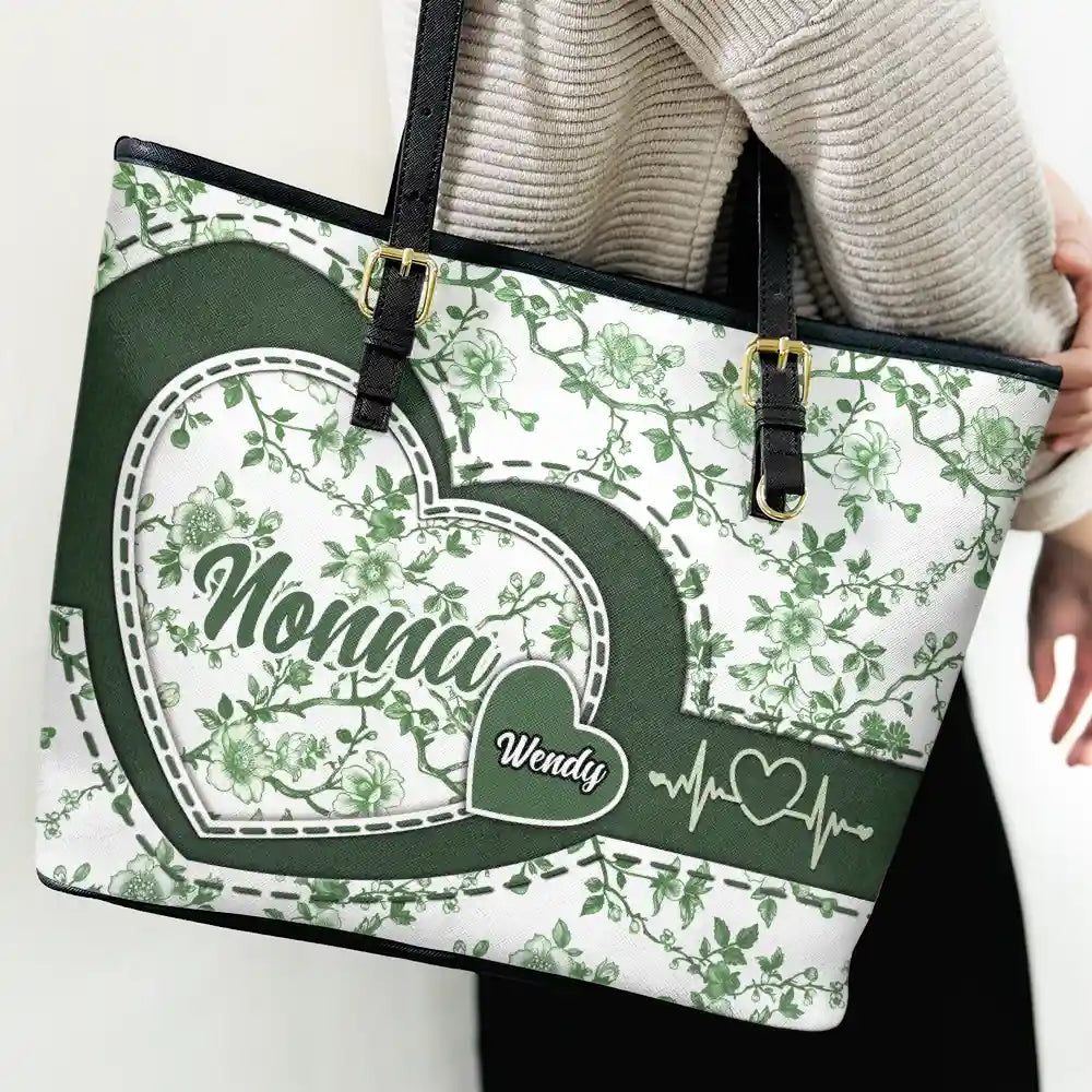Chinoiserie Toile Grandma Mom - Personalized Leather Tote Bag - Image 3