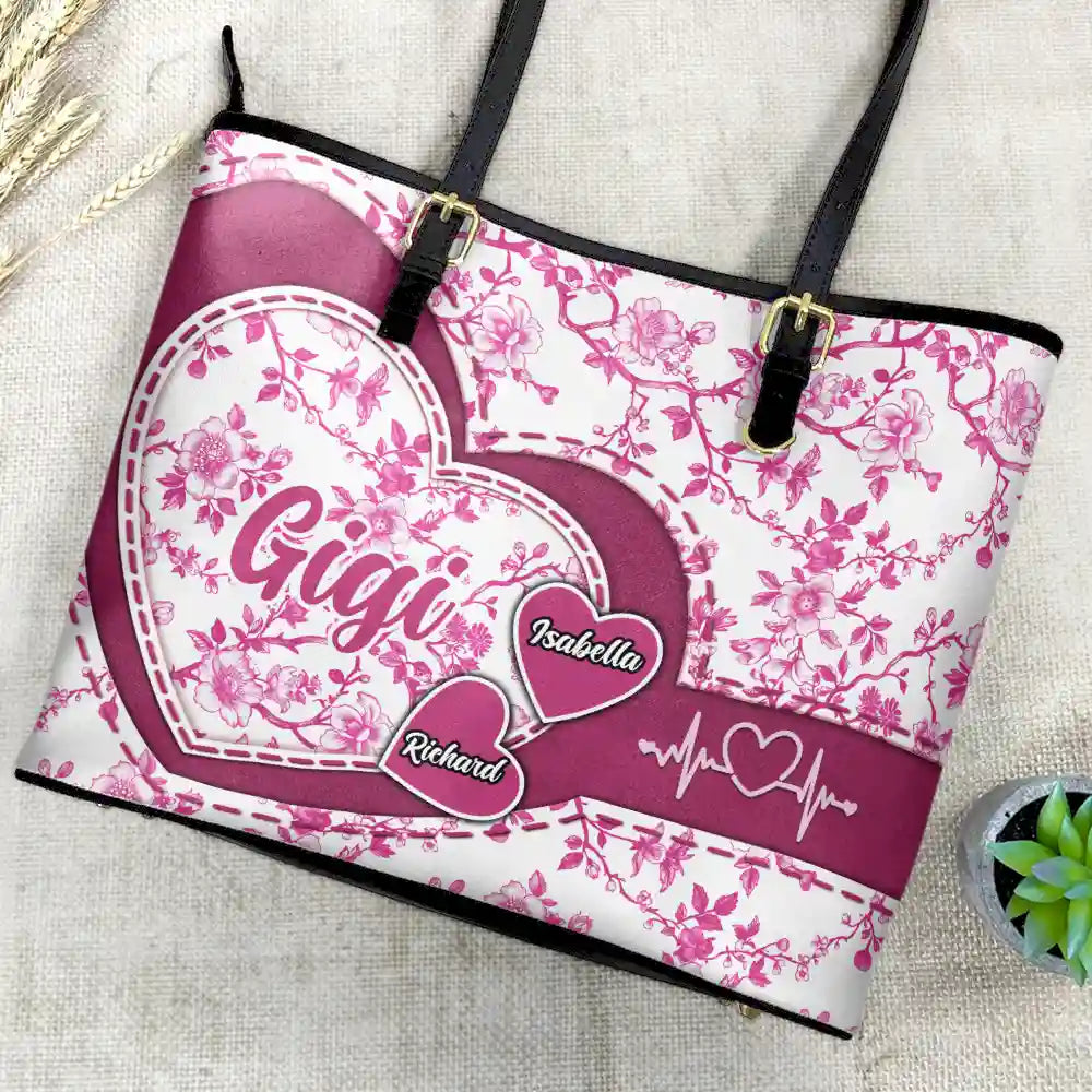 Chinoiserie Toile Grandma Mom - Personalized Leather Tote Bag - Image 4