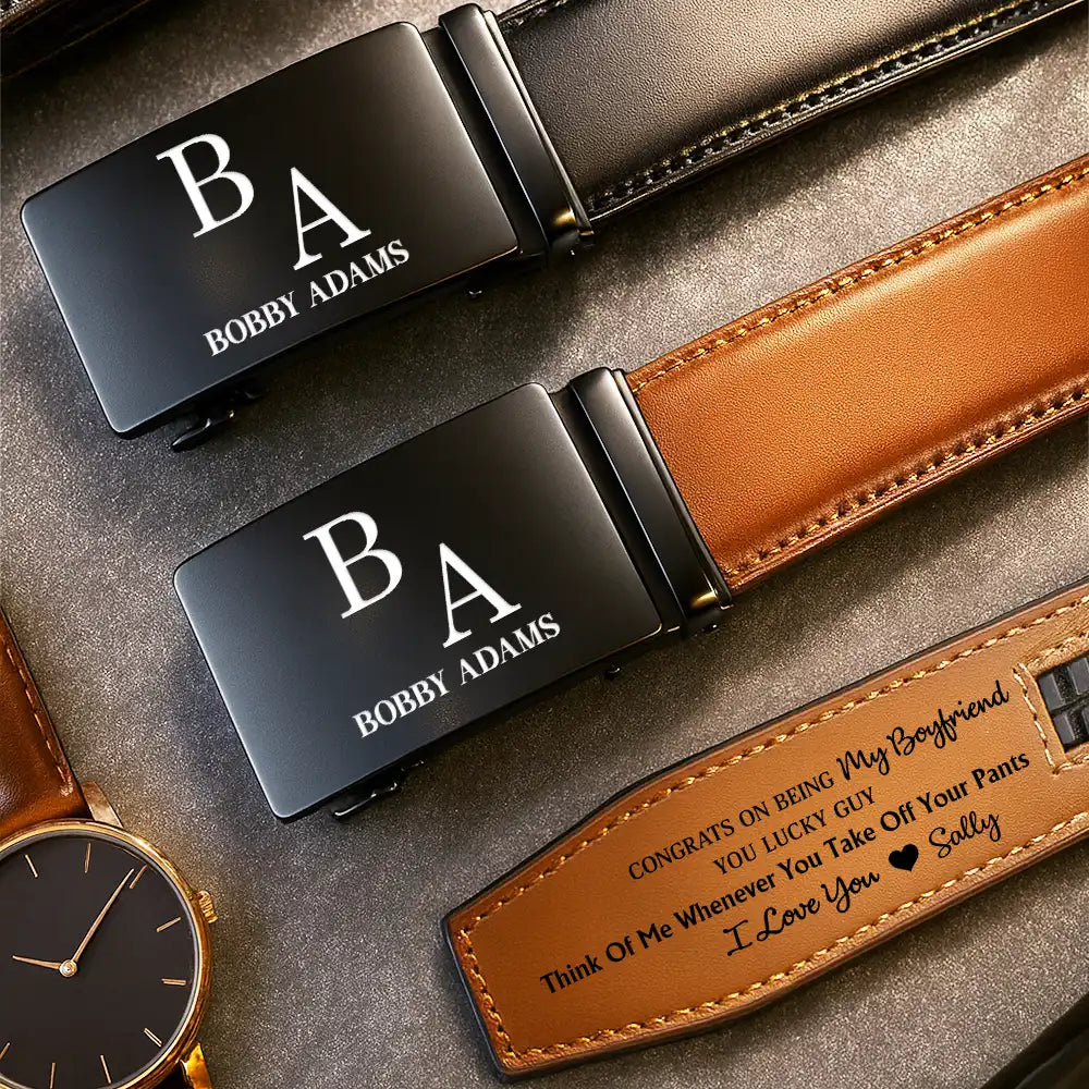 Congrats On Being My Husband You Lucky Man - Personalized Leather Belt With Engraved Buckle - Image 2