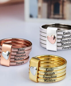 Alternative view of Custom Name Jelwery For Women Girlfriend Wife Mom And Besties - Personalized Heart Stacking Rings