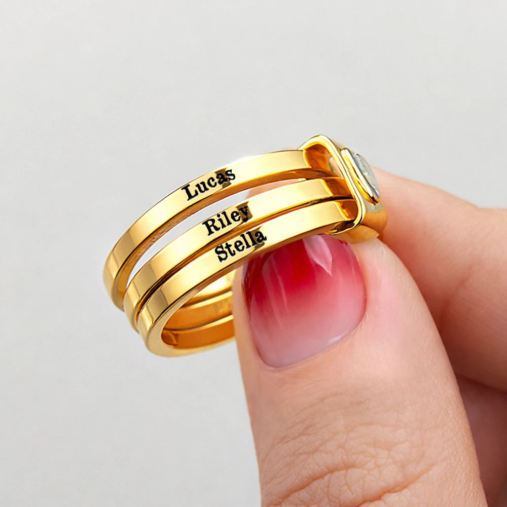 Custom Name Jelwery For Women Girlfriend Wife Mom And Besties - Personalized Heart Stacking Rings - Image 6
