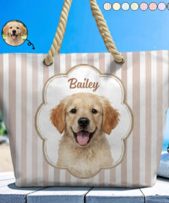 Custom Photo Realistic Watercolor Art Watercolor Dog Cat Pet Portrait Vintage - Personalized Beach Bag
