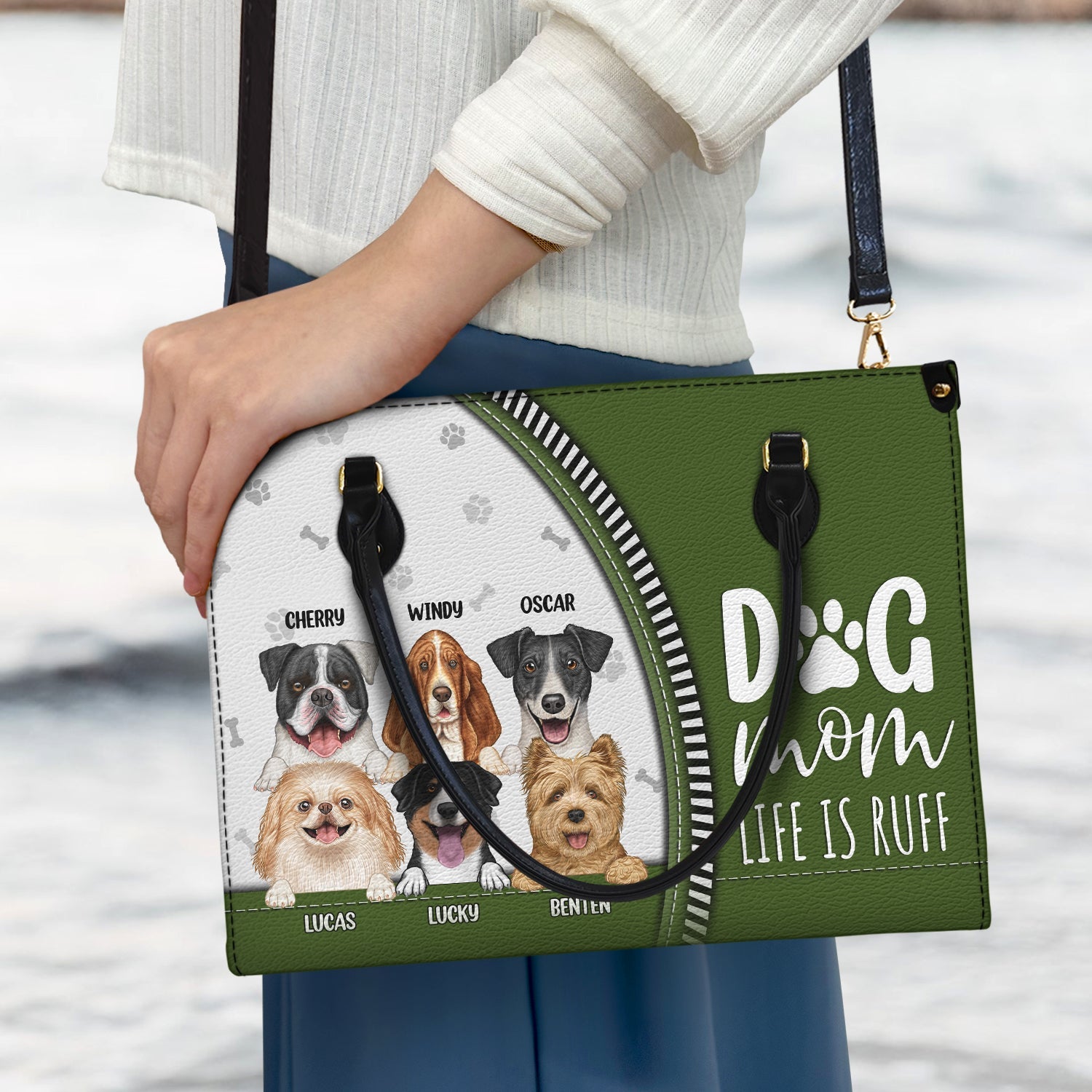 Dog Mom Life Is Ruff - Gift For Dog Mom - Personalized Leather Bag - Image 3