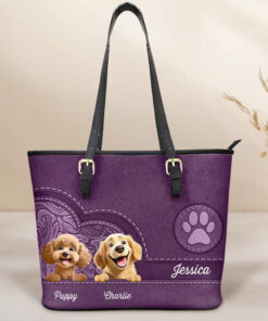 Dog Mom Cute 3D Effect Dog - Personalized Leather Tote Bag