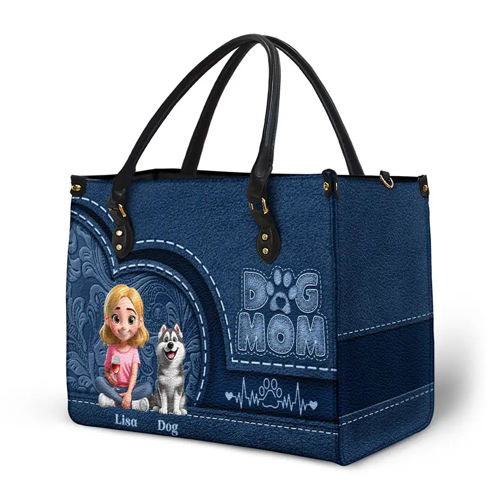 Dog Mom Mum 3D Effect - Personalized Leather Bag - Image 2