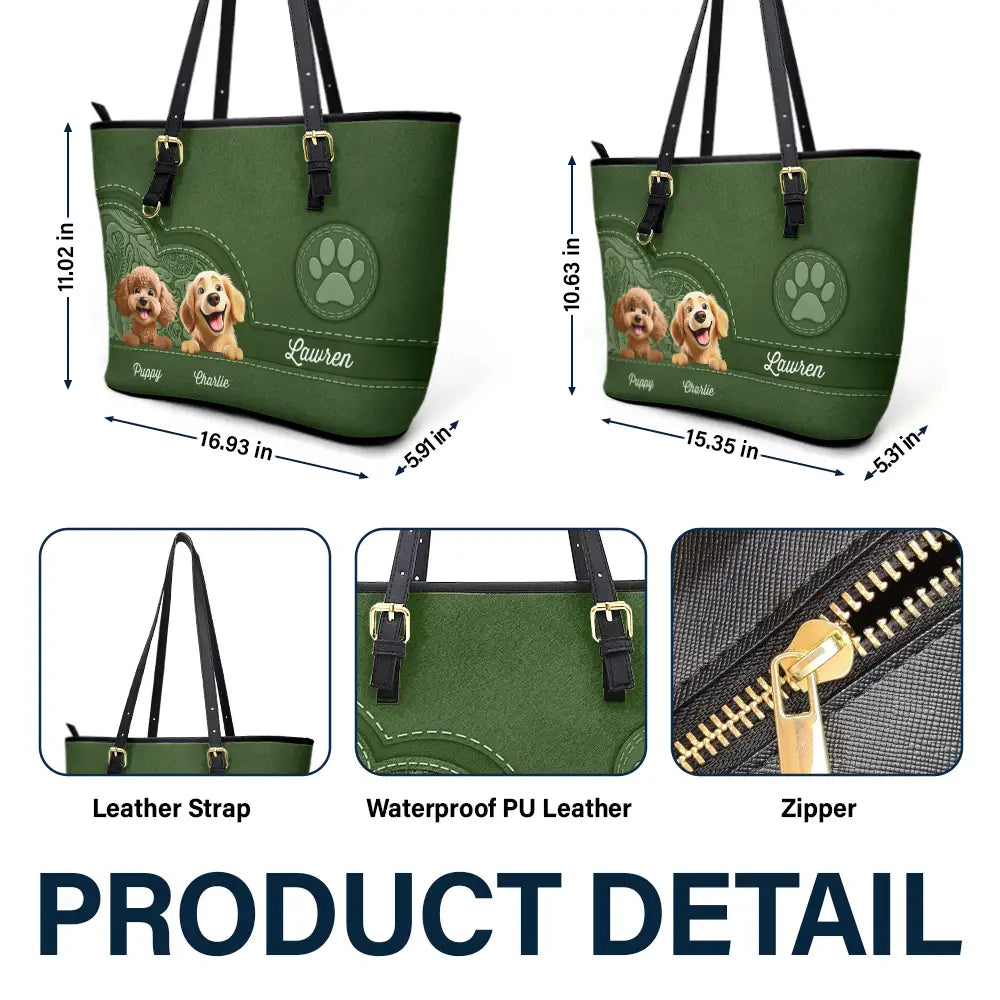 Dog Mom Cute 3D Effect Dog - Personalized Leather Tote Bag - Image 6