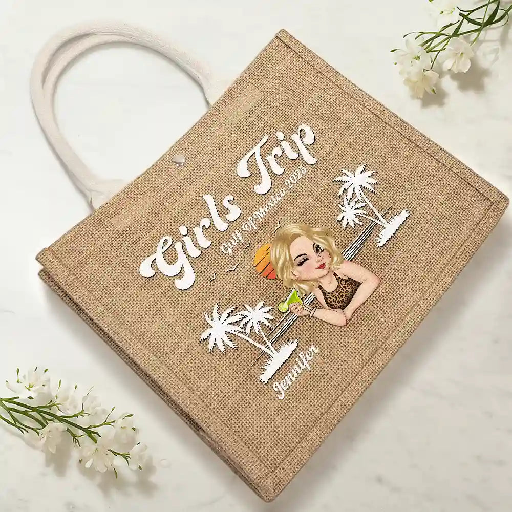 Girls Trip Summer Vibe - Personalized Jute Beach Bag - Image 4