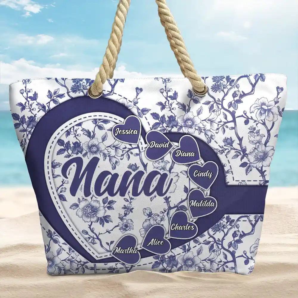 Grandma Mom Toile De Jouy - Personalized Beach Bag - Image 2