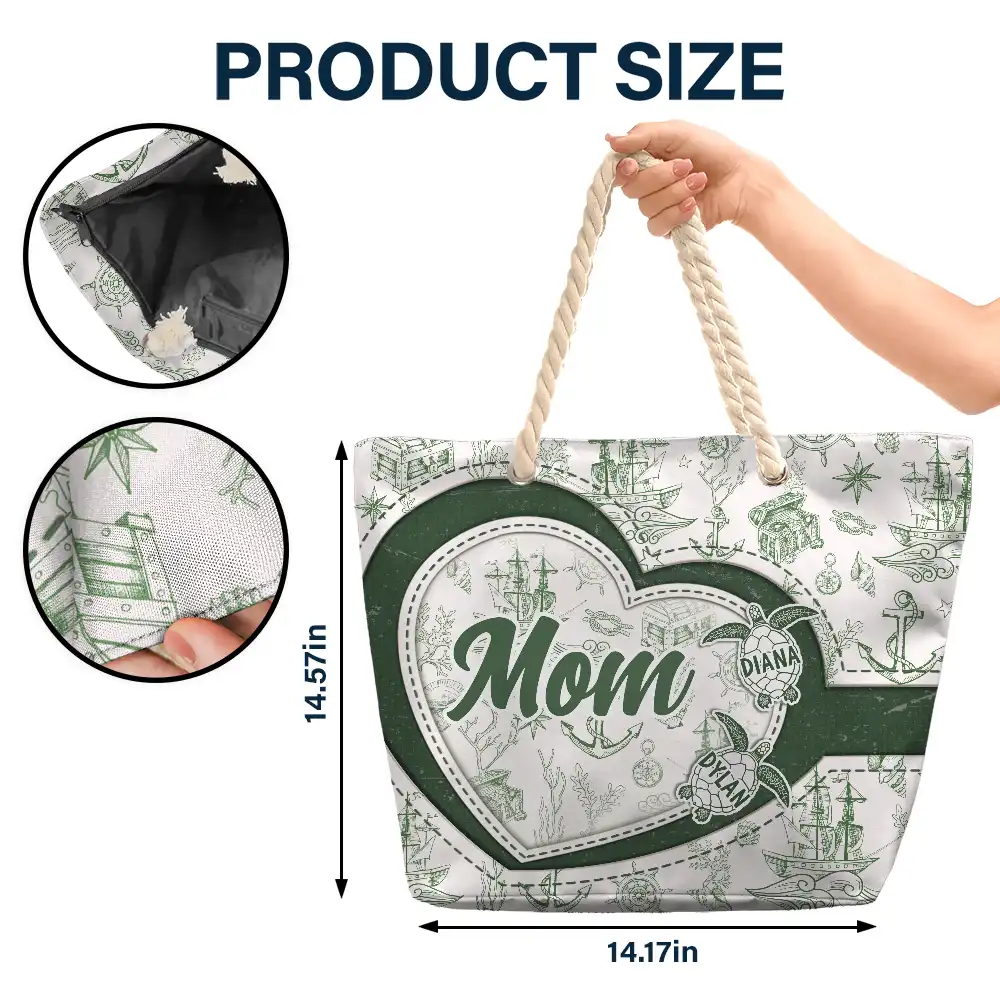 Grandma Mom Turtle Heart Toile - Personalized Beach Bag - Image 5