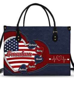 Grandma's Little Sweethearts US Flag - Personalized Leather Bag