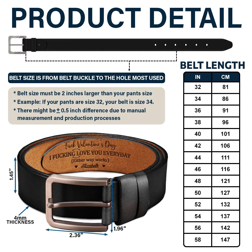 I Love You Everyday Couple - Personalized Engraved Leather Belt - Image 5