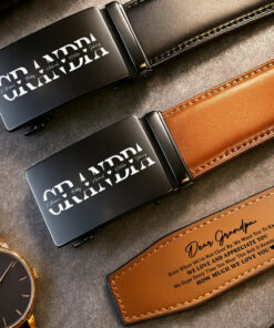 Alternative view of It Reminds You How Much We Love You Dad Papa - Personalized Leather Belt With Engraved Buckle