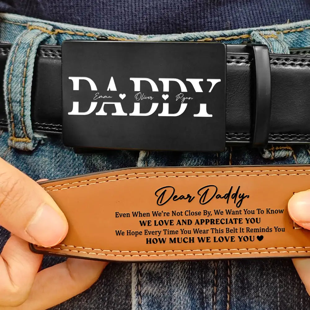 It Reminds You How Much We Love You Dad Papa - Personalized Leather Belt With Engraved Buckle - Image 3