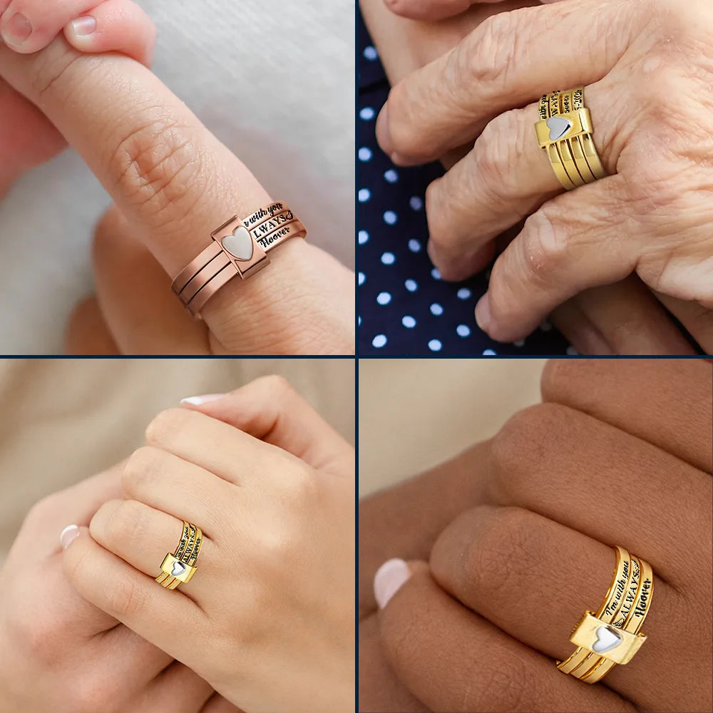 Memorial I'm With You Always - Personalized Heart Stacking Rings - Image 5