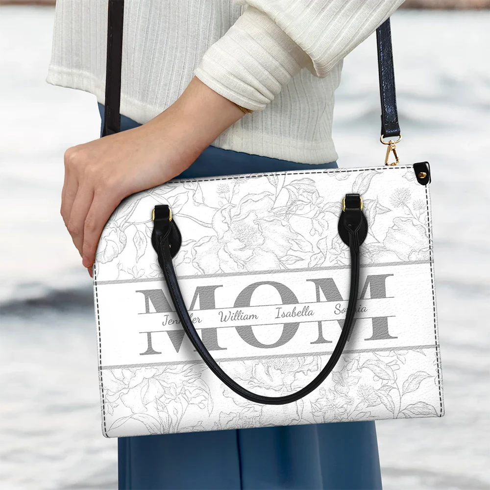 Mom Floral Design Trendy Bag - Personalized Leather Bag - Image 3