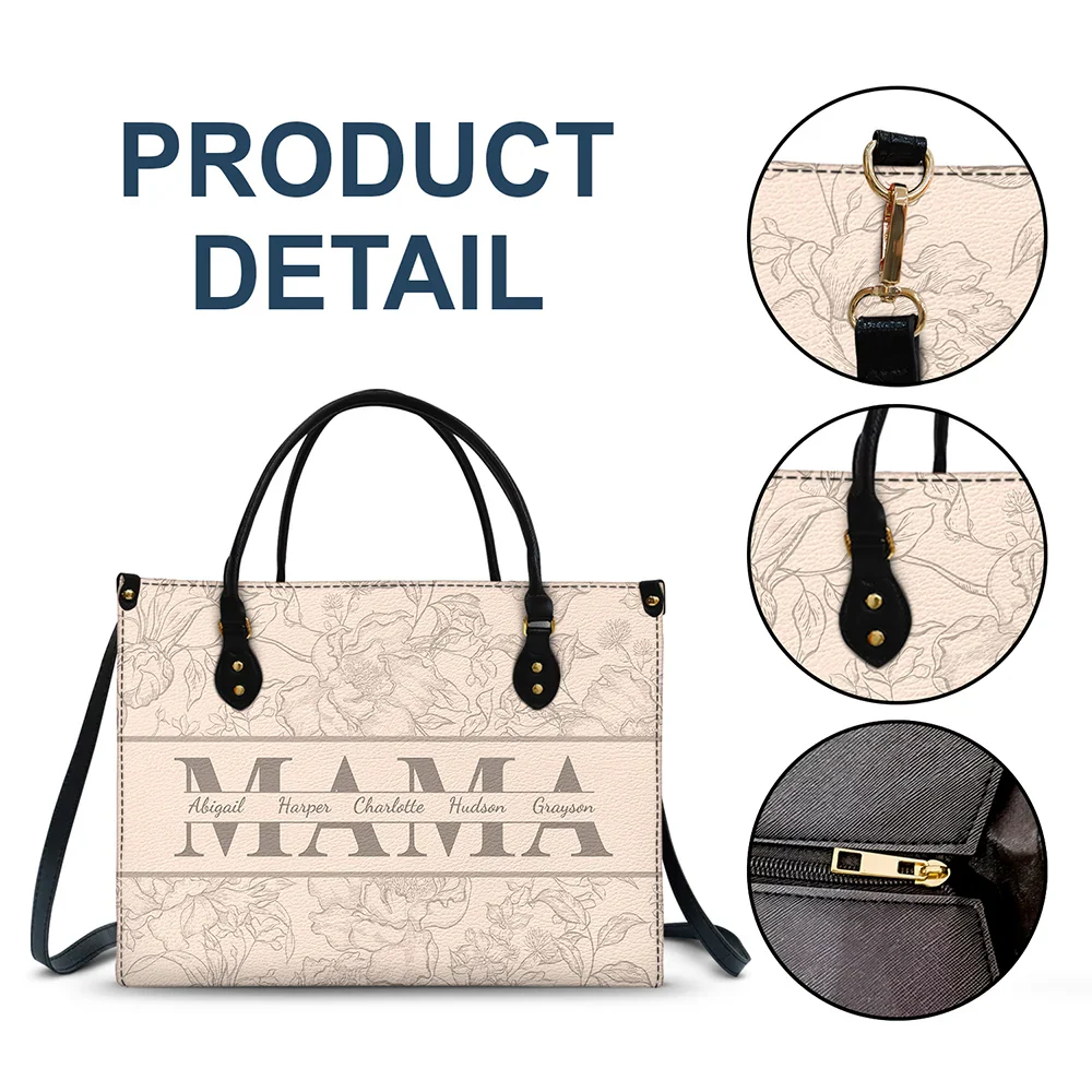 Mom Floral Design Trendy Bag - Personalized Leather Bag - Image 7