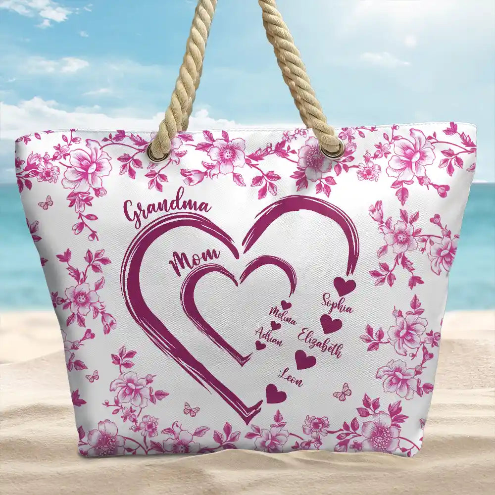 Mom Grandma Sweethearts Toile - Personalized Beach Bag - Image 2