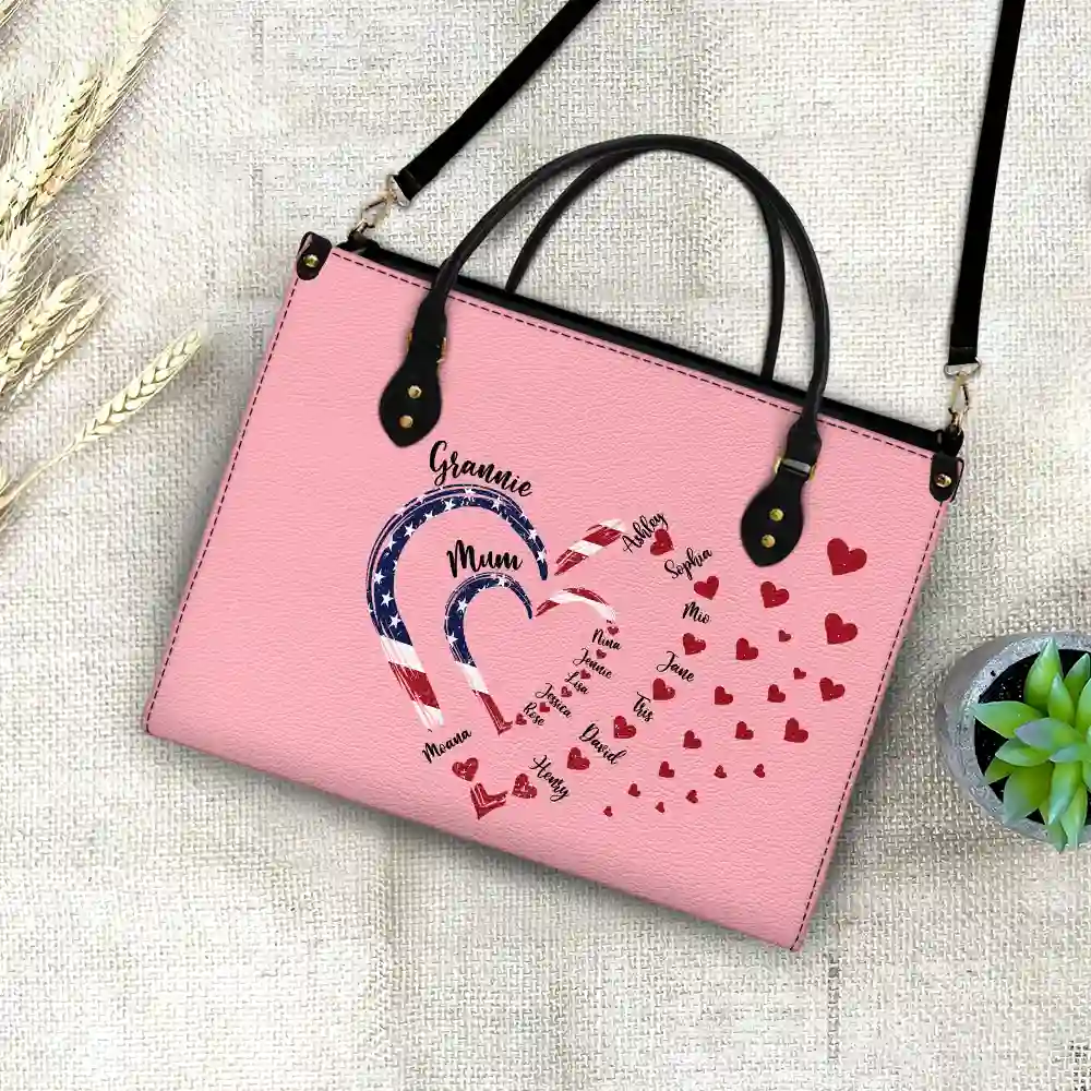 Mom's Grandma's Sweethearts Independence Day - Personalized Leather Bag - Image 4