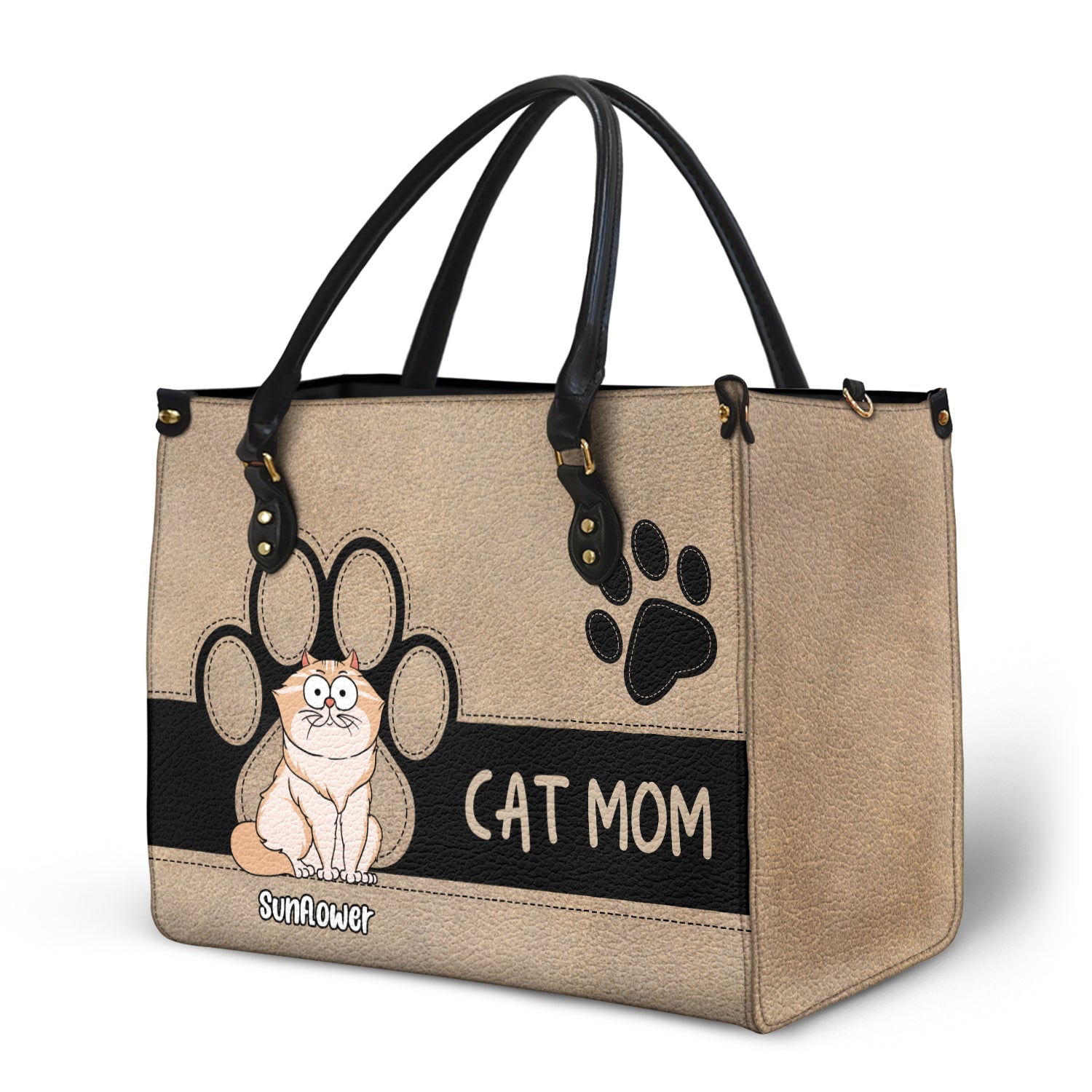Cat Mom Funny Cartoon Style - Gift For Cat Lovers - Personalized Leather Bag - Image 2