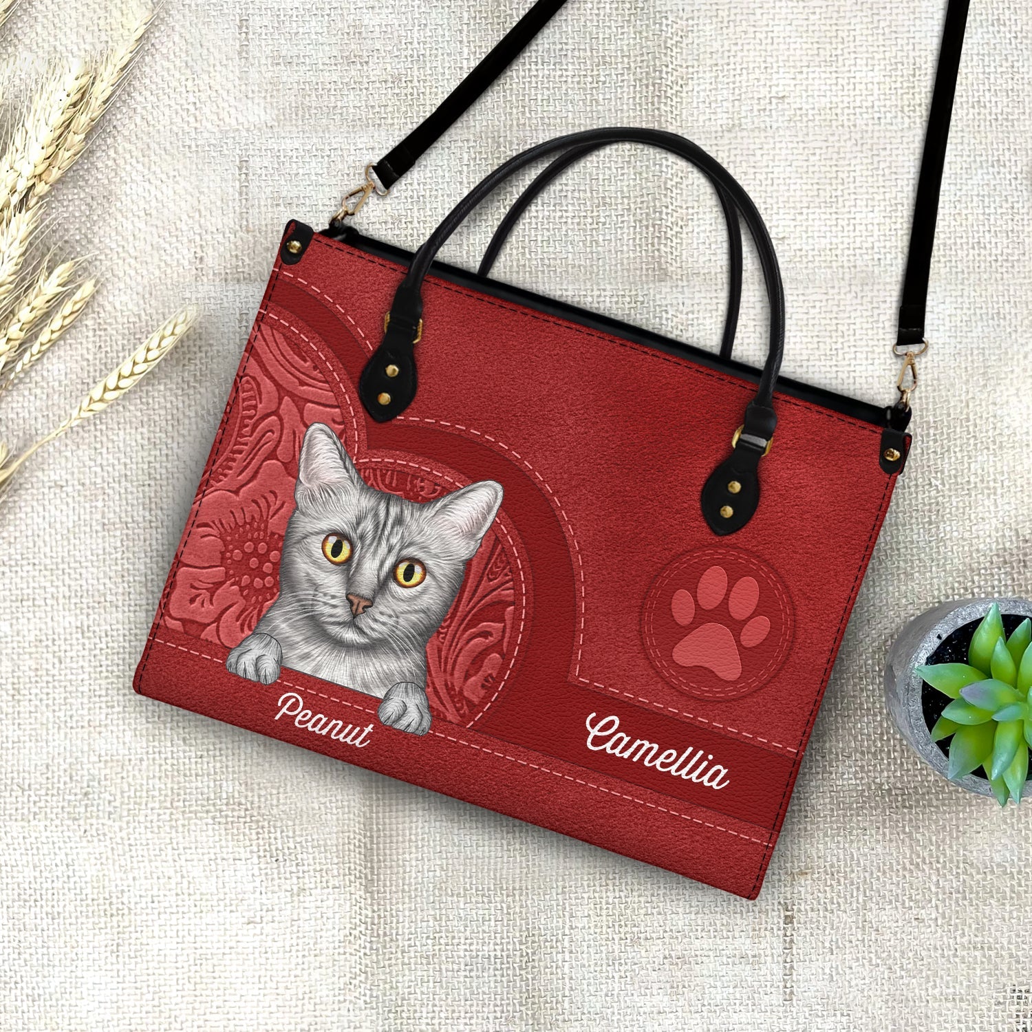 Cute Dogs And Cats Aesthetic Pattern - Birthday, Loving Gift For Pet Lovers, Dog Mom, Cat Mom - Personalized Leather Bag - Image 4