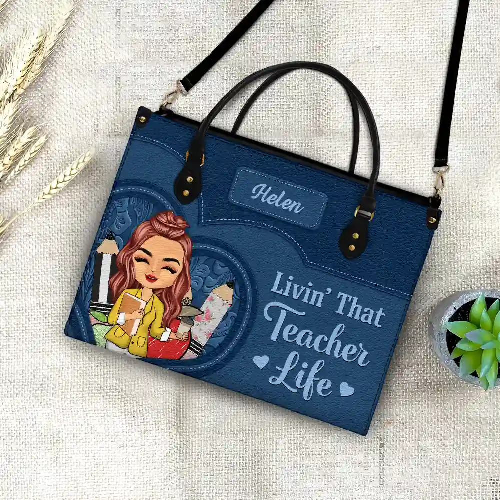 Teacher It Takes A Big Heart To Shape Little Minds - Personalized Leather Bag - Image 4