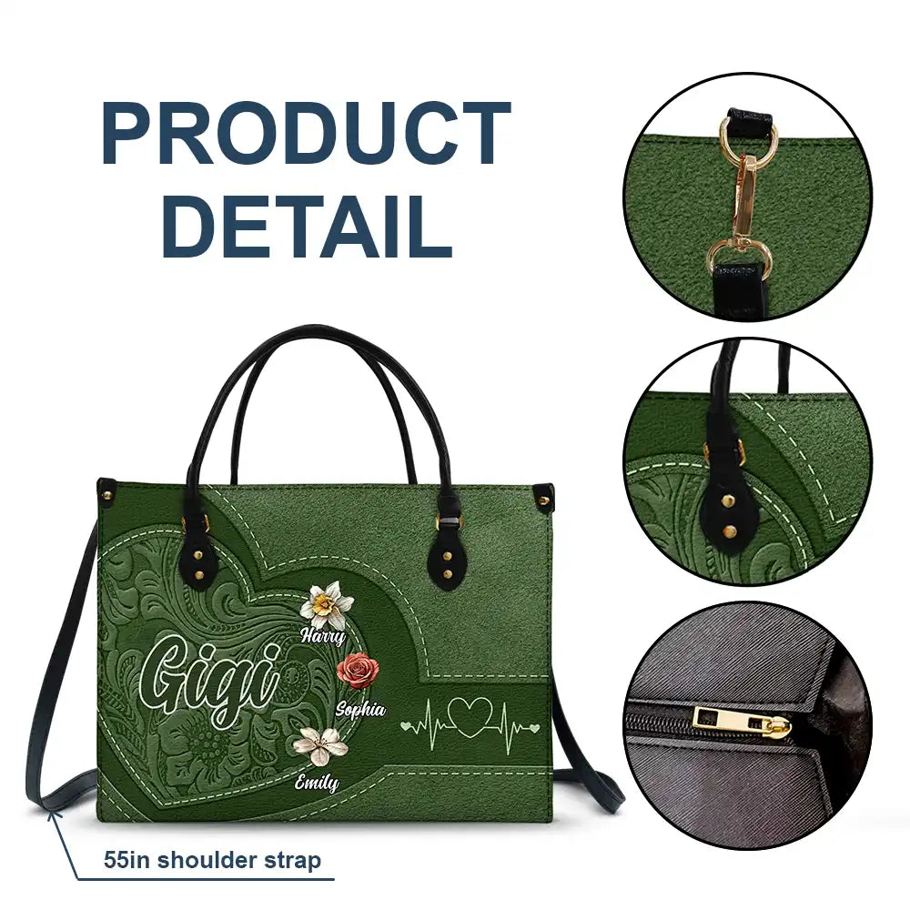 Grandma Mom Kids Birth Flowers Blooming In Love - Personalized Leather Bag - Image 7