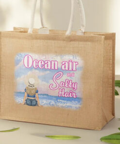 Alternative view of Ocean Air And Salty Hair - Personalized Jute Beach Bag