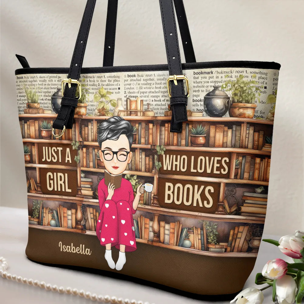 Reading Just A Girl Who Loves Books - Personalized Leather Tote Bag - Image 2