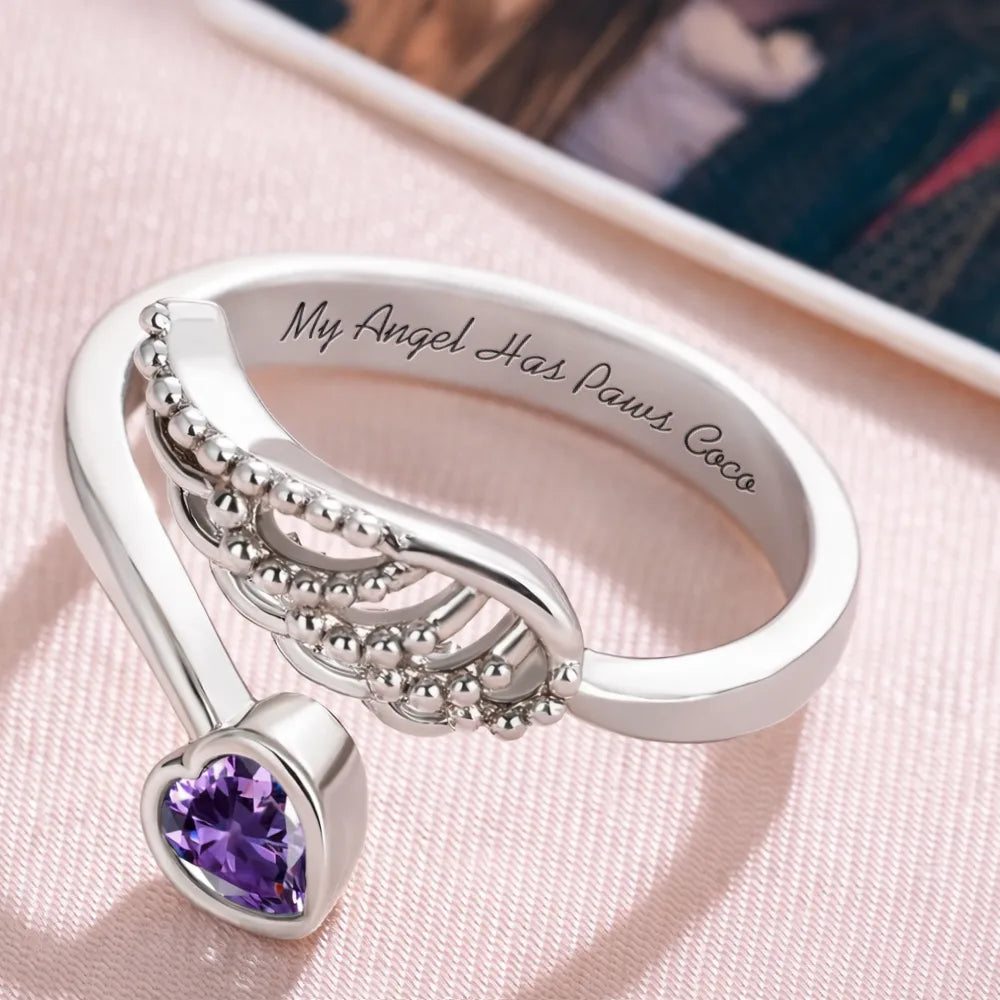 Sweetest Hello Hardest Goodbye - Personalized Wing And Heart Birthstone Ring - Image 4