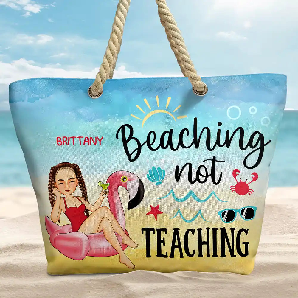 Beaching Not Teaching Teacher Summer Gift - Personalized Beach Bag - Image 2