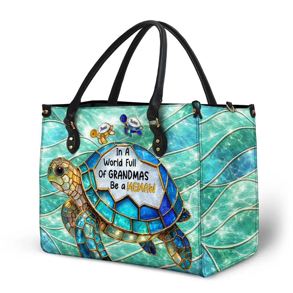 Turtle In The World Full Of Grandmas - Personalized Leather Bag - Image 2