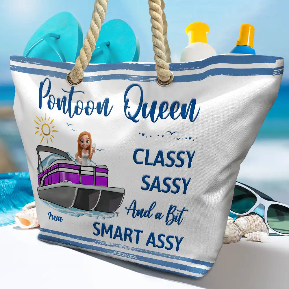 Pontoon Queen Classy Sassy - Personalized Beach Bag - Image 4