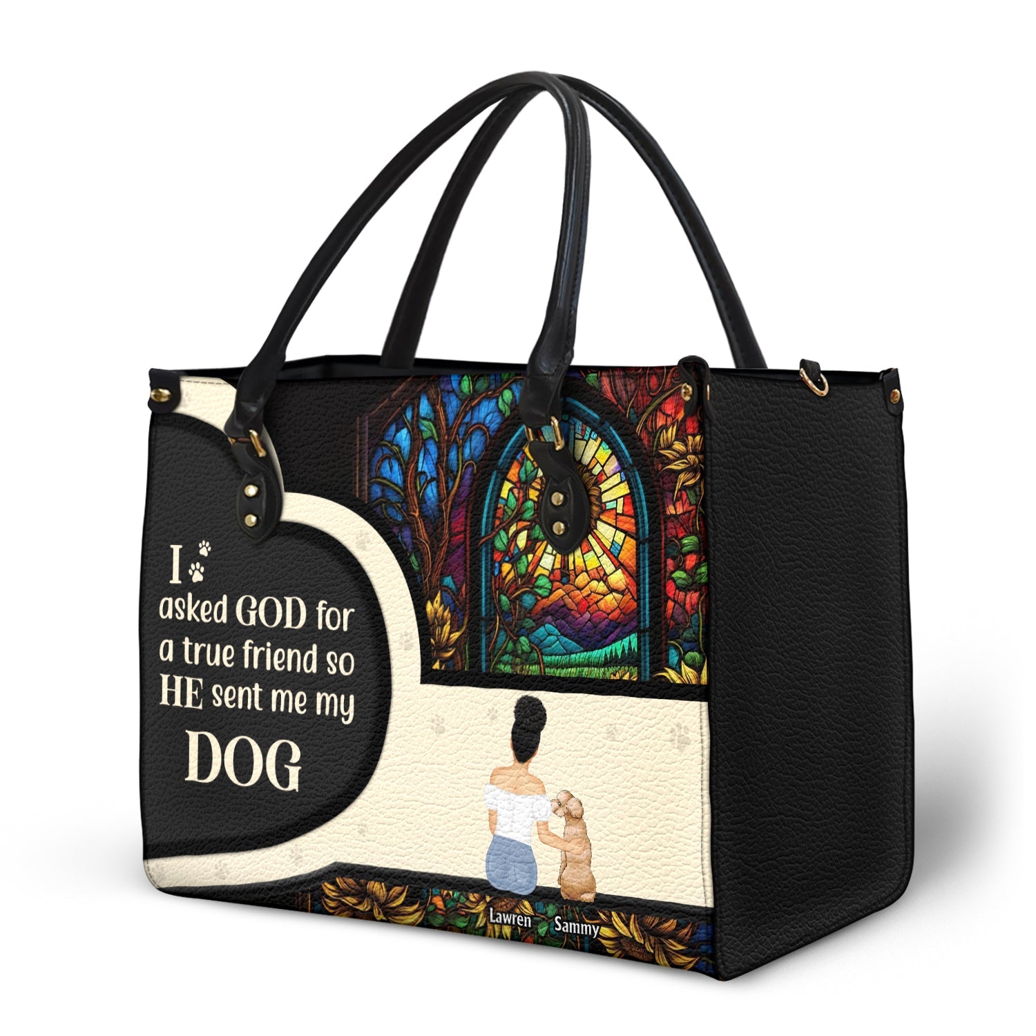 Asked God For A True Friend - Gift For Dog Mom - Personalized Leather Bag - Image 2