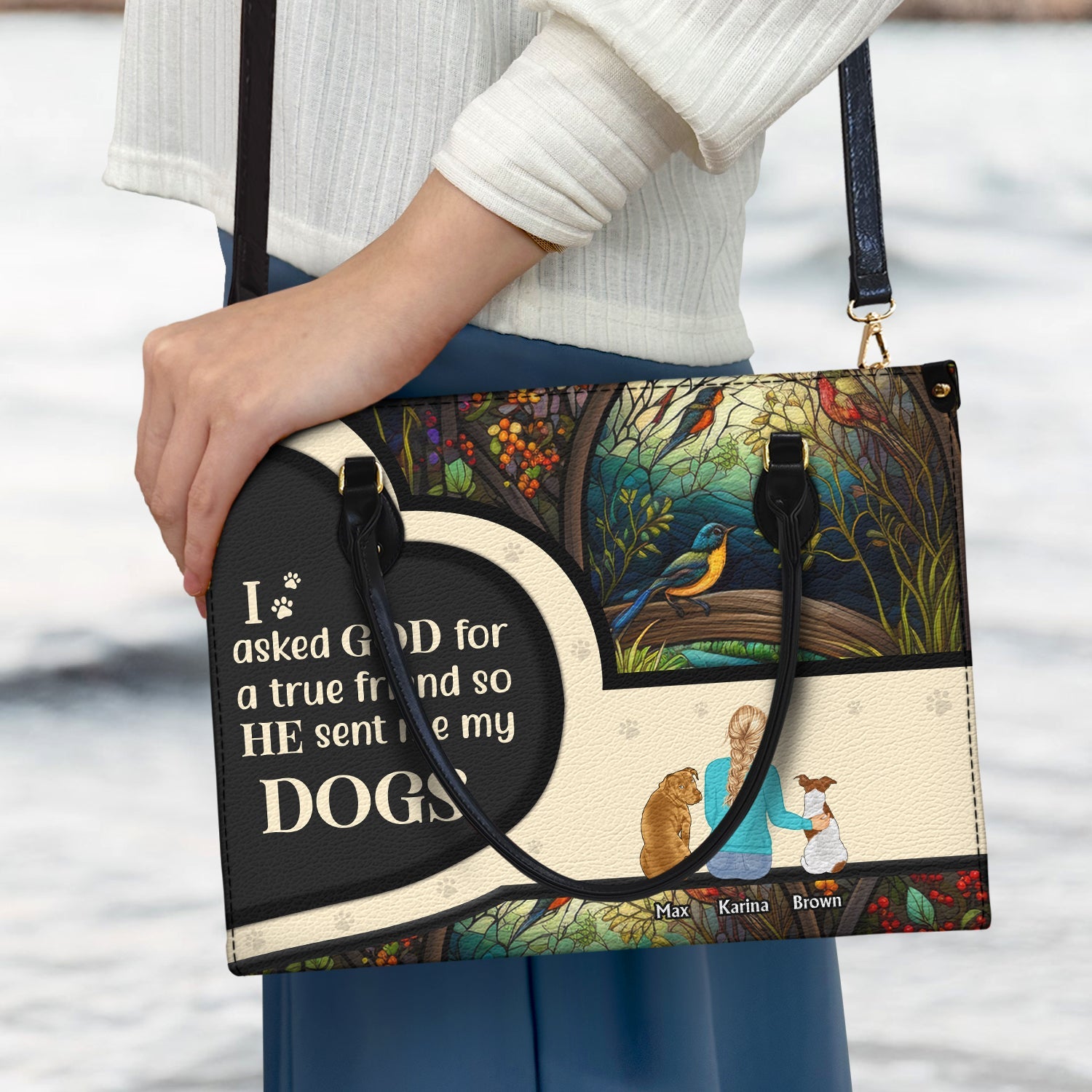 Asked God For A True Friend - Gift For Dog Mom - Personalized Leather Bag - Image 3