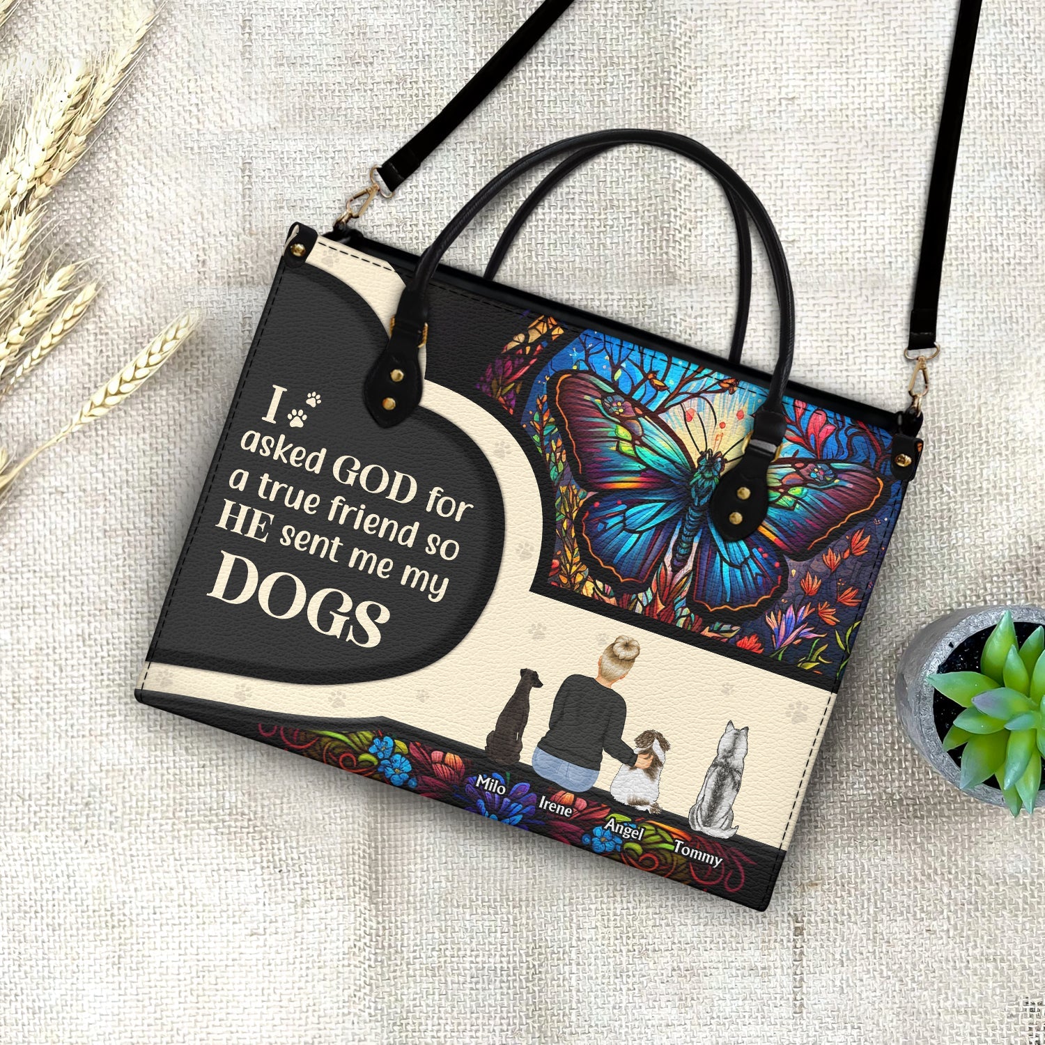 Asked God For A True Friend - Gift For Dog Mom - Personalized Leather Bag - Image 4
