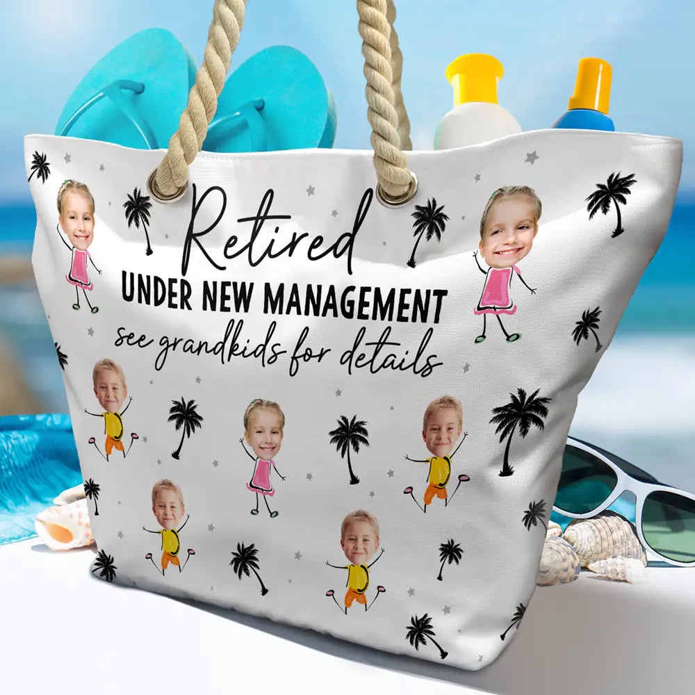 Custom Photo Retired Under New Management - Personalized Beach Bag - Image 5