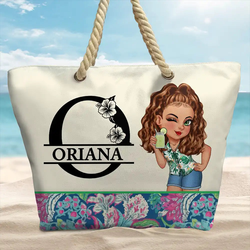 Monogram Floral Tropical Girl - Personalized Beach Bag - Image 2